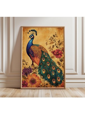 Ninastore Vintage Tavus Kuşu Posteri Zarif Çiçekli Duvar Sanatı Klasik Yağlı Boya Tarzı Baskı Lüks Kuş Sanatı