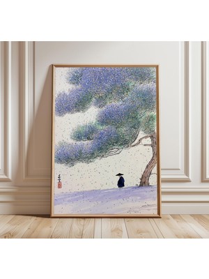 Ninastore Japon Kış Manzarası Baskısı Kar Manzarası Duvar Sanatı Ağaç Altında Bilgin Tablosu Sakin Mürekkep Yı