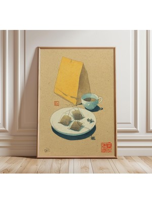Ninastore Japon Çay Sanatı Baskısı Minimalist Zen Duvar Sanatı Çay Poşetleriyle Natürmort Poster Wabi Sabi Mut