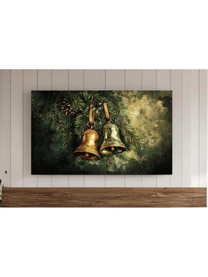 Ninastore Koyu ve Hüzünlü Noel Çerçevesi Tv Sanatı Noel Dekorasyonu Vintage Çam Ağacı Noel Çanları Tatil Tablo