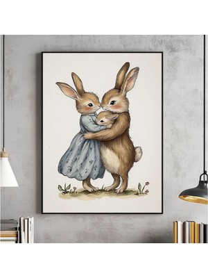 Ninastore Vintage Tarzı Çocuk Odası Duvar Sanatı (Yazdırılabilir) Tavşan Temalı Çocuk Odası Baskısı Anne Baba