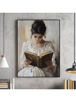 Ninastore Kitap Kurdu Kadın Temalı Vintage Sanat Baskısı Viktorya Dönemi Okuma Köşesi Dekorasyonu (Dijital Ind