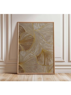 Ninastore Soyut Altın Duvar Sanatı | Modern Botanik Poster | Zarif Çizgi Sanatı Baskısı | Nötr Çağdaş Sanat Es