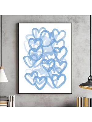 Ninastore Mavi Şık Kalpler Duvar Sanatı, Trend Poster, Kız Öğrenci Yurt Odası Dekorasyonu, Apartman Estetiği B