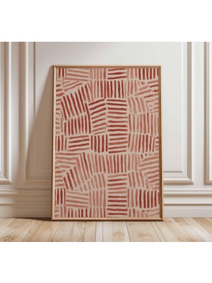 Ninastore Soyut Kırmızı Geometrik Desenli Poster | Modern Minimalist Çizgi Sanatı Duvar Dekoru | Oturma Odası
