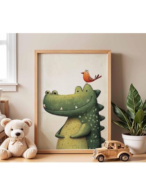 Ninastore Neşeli Timsah Çocuk Odası Posteri Sevimli Hayvan Posteri Çocuk Odası Dekorasyonu Bebek Duşu Hediyesi