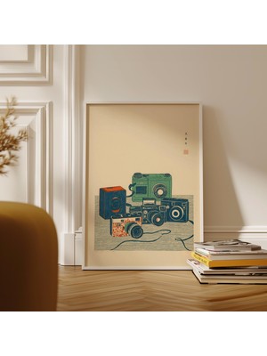 Ninastore Vintage Kamera Natürmort Posteri Japon Çizgi Sanatı Baskısı