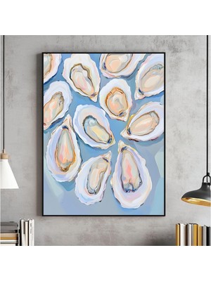Ninastore Pastel Mavi Istiridye Kabuğu Tablosu Duvar Sanatı Soyut Sahil Evi Mutfak Baskısı Renkli Yaz Yemek Od