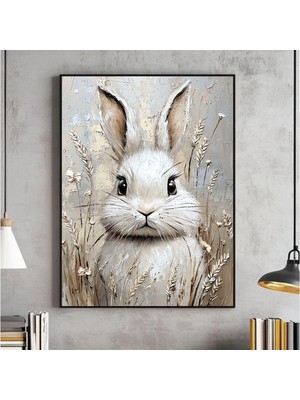 Ninastore Tavşan Çiçek Boho Portre Duvar Sanatı Paskalya Çiftlik Evi Dekorasyonu Tavşan Yağlı Boya Tablo Yazdı