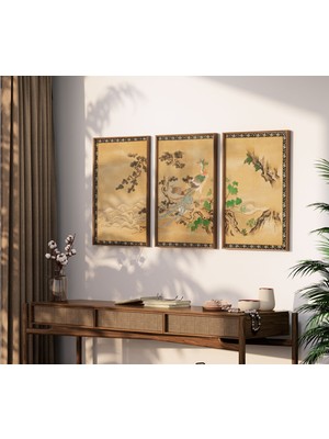 Ninastore 3'lü Set Japon Vintage Ahşap Baskı Japon Vintage Ahşap Baskı Posteri Japon Vintage Duvar Sanatı Deko