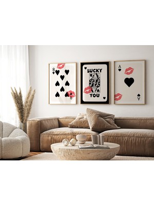 Ninastore 3'lü Set: Şık Retro Duvar Sanatı, Şanslısın Posteri, Retro Estetik Baskı, Siyah As Kart Posteri, Doğ