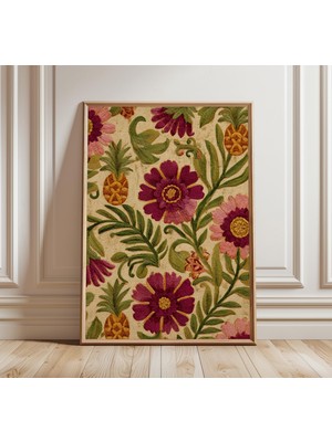 Ninastore Bohem Halk Çiçekli Nakış Baskı Bohem Tekstil Duvar Sanatı Vintage Botanik Poster Rustik Ev Dekorasyo