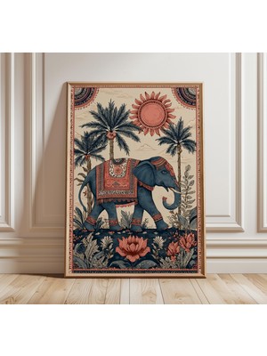 Ninastore Hint Fili Sanat Baskısı Boho Duvar Sanatı Egzotik Orman Posteri Halk Illüstrasyonu Palmiye Ağacı ve