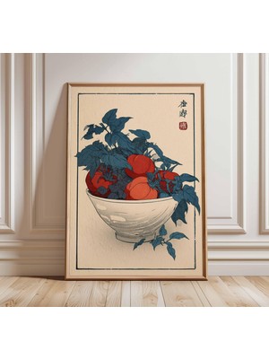 Ninastore Japon Natürmort Posteri, Vintage Botanik Sanat Baskısı, Kırmızı Meyve Illüstrasyonu, Geleneksel Ahşa