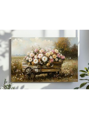 Ninastore Çiçek Arabası Duvar Sanatı Bahar Çiçek Baskısı Kırsal Manzara Tablosu Vintage Çiçekli Baskı Çiftlik