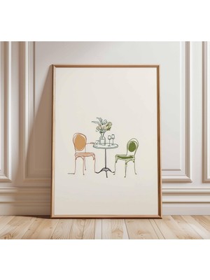 Ninastore Kafe Duvar Sanatı Baskısı Minimalist Çizim Posteri Bistro Masa ve Sandalyeler Illüstrasyonu Modern P