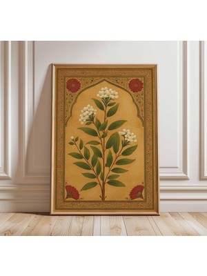 Ninastore Hint Botanik Duvar Sanatı Baskısı, Vintage Babür Çiçek Posteri, Geleneksel Çiçek Illüstrasyonu, Ev I