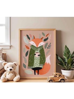 Ninastore Sevimli Tilki Temalı Çocuk Odası Posteri Orman Hayvanları Duvar Sanatı Bebek Odası Dekorasyonu Sevim