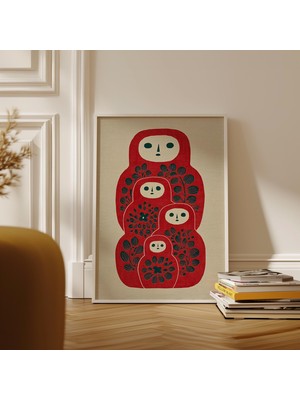 Ninastore Matruşka Sanat Baskısı Halk Bebeği Illüstrasyonu Iskandinav Tarzı Duvar Dekoru Çiçekli Linol Baskı P
