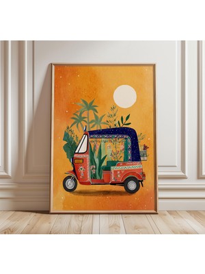 Ninastore Hint Tuk Tuk Posteri Bohem Duvar Sanatı Canlı Turuncu Otomobil Çekçek Baskısı Tropikal Seyahat Illüs