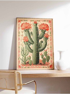 Ninastore Eski Meksika Kaktüs Posteri Renkli Meksika Sanat Baskısı Geleneksel Meksika Sanatı Çiçekli Eski Post