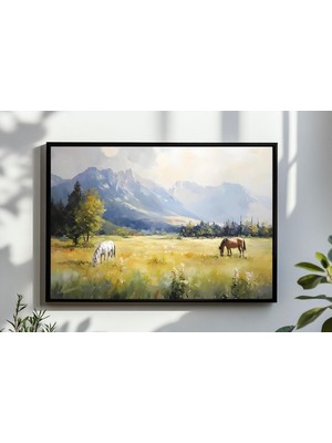 Ninastore Kırsal Manzara, Tarlada Vahşi Atlar Duvar Sanatı, Büyük Boy Modern Batı Amerika Kırsal Dijital Sanat