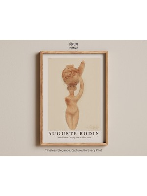 Ninastore Vazo Taşıyan Çıplak Kadın Baskısı, Auguste Rodin Kadın Figürü Sanatı, Minimalist Çıplak Eskiz Baskıs