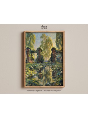 Ninastore Lotus Göleti Sanat Bahçesi Manzarası Su Zambağı Tablosu Vintage Sanat Baskısı Doğa Manzarası Klasik