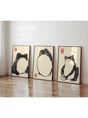 Ninastore 3'lü Set Matsumoto Hoji Kurbağa Baskısı Matsumoto Hoji Kurbağa Posteri Japon Kurbağa Baskısı Japon V