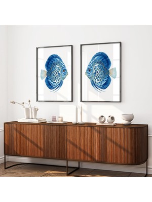 Ninastore 2'li Soyut Balık Poster Seti, Modern Sahil Duvar Dekoru, Suluboya Resim, Deniz Hayvanları, Plaj Evi