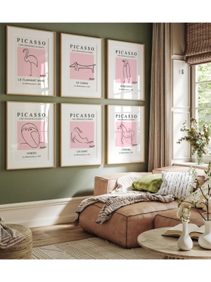 Ninastore 6'lı Pablo Picasso Poster Seti, Picasso Sergisi Baskısı, Picasso Çizgi Sanatı Duvar Dekoru, Minimali