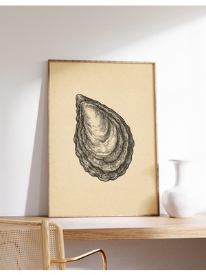 Ninastore Antika Istiridye Baskısı, Antika Deniz Kabuğu Baskısı, Sahil Duvar Sanatı, Antika Tablo