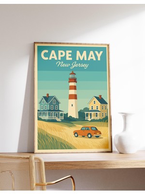 Ninastore Cape May Deniz Feneri Baskısı New Jersey Posteri Cape May Vintage Duvar Sanatı Sahil Nj Dekorasyonu