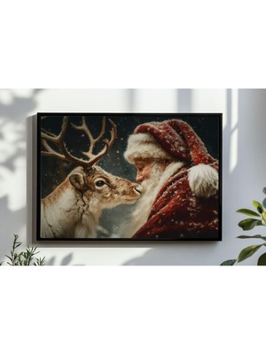 Ninastore Vintage Noel Baba ve Geyik Baskılı Rustik Tatil Duvar Sanatı (Dijital Indirme)