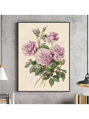 Ninastore Antik Gül Baskılı Duvar Sanatı, Vintage Çiçek Baskısı, Pembe Çiçek Çizimi, Botanik Çiftlik Evi Dekor