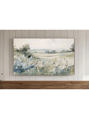 Ninastore Mavi Yabani Çiçekler Suluboya Çerçeve Tv Duvar Sanatı Vintage Tarzı Tablo Yeşil Samsung Ekran Koruyu