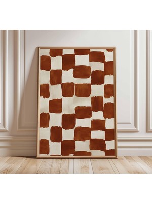 Ninastore Satranç Tahtası Duvar Sanatı Baskısı | Modern Soyut Kahverengi Satranç Tahtası Poster | Geometrik De