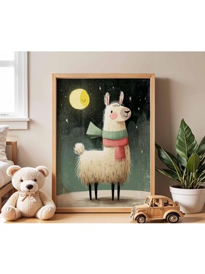 Ninastore Sevimli Lama Çocuk Odası Posteri Gece Gökyüzü Hayvan Duvar Sanatı Bebek Odası Dekorasyonu Çocuk Yata
