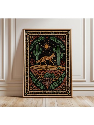 Ninastore Çöl Tilkisi Sanat Baskısı Güneybatı Duvar Halısı Posteri Boho Gece Gökyüzü Duvar Sanatı Rustik Doğa