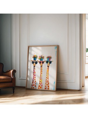 Ninastore Güneş Gözlüklü ve Çiçekli Parlak Zürafa Posteri, Modern Duvar Dekoru, Oturma Odası, Çocuk Odası, Ofi