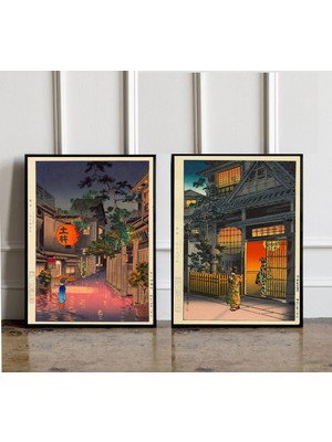 Ninastore 2'li Set Japon Vintage Ahşap Baskı Poster Tsuchiya Koitsu Baskı Japon Vintage Sanatı Japon Modern Ba