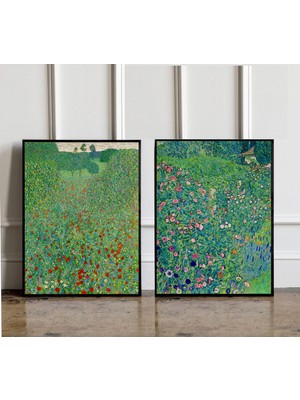 Ninastore 2'li Gustav Klimt Poster Seti Gustav Klimt Duvar Sanatı Botanik Baskı Çiçek Sanatı Baskı Çiçekli Nat