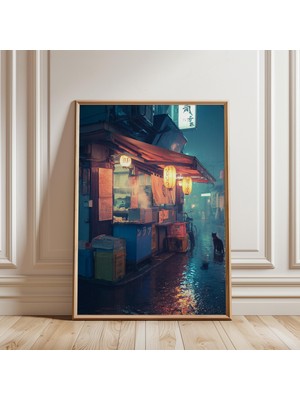 Ninastore Tokyo Yağmurlu Sokak Posteri Japon Gece Sokağı Baskısı Sokak Fotoğrafçılığı Tarzı Dekorasyon
