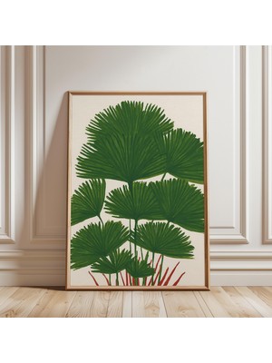 Ninastore Japon Palmiye Yaprakları Baskısı Botanik Ahşap Baskı Tarzı Illüstrasyon