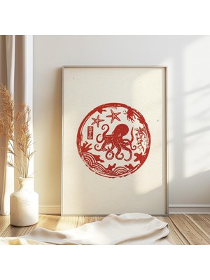 Ninastore Retro Japon Ahtapot Posteri Japon Pop Art Baskısı Hayvan Baskısı Modernist Sanat Baskısı Asya Dekora