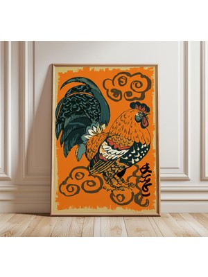 Ninastore Japon Horozu Duvar Sanatı, Oryantal Halk Baskısı, Canlı Hayvan Posteri, Sembolik Horoz Yılı Dekorasy