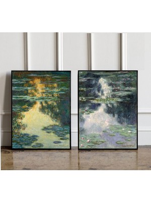 Ninastore Claude Monet'nin Nilüferler Adlı Sergisinden 2 Adet Baskıdan Oluşan Set. Monet Sergi Baskısı Manzara