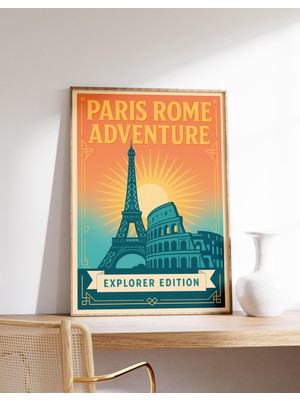 Ninastore Paris Roma Duvar Sanatı Eyfel Kulesi Baskısı Fransa Italya Seyahat Posteri Vintage Avrupa Macerası