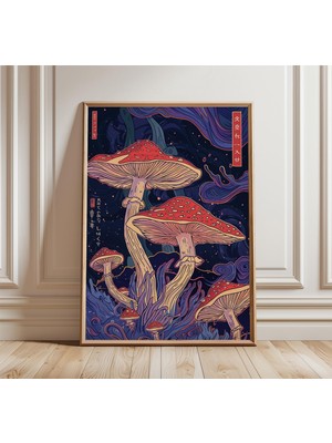 Ninastore Japon Mantarı Posteri, Psikedelik Botanik Duvar Sanatı, Fantastik Doğa Illüstrasyonu, Canlı Mantar B