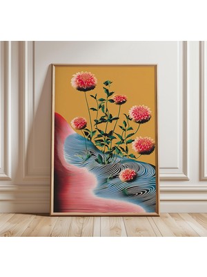 Ninastore Modern Çiçekli Soyut Poster Canlı Dahlia Çiçeği Duvar Sanatı Baskısı Oturma Odası Veya Yatak Odası I